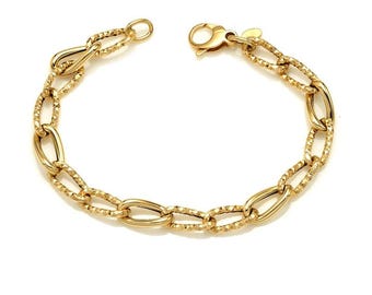 14K Yellow Gold Oval Link Bracelet, Diamond Cut Link Bracelet, Cable Chain Bracelet, Rolo Chain Bracelet, Gold Bracelet