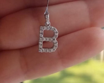 14K White Gold Diamond Letter Necklace Diamond Initial Necklace, 0.45 Carat Diamond Initial Pendant , Letter B Necklace, Layering Necklace