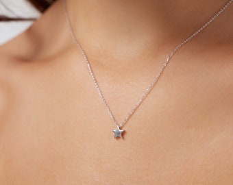Small Star Necklace, 14K Solid White Gold Star Necklace, Minimalist Star Necklace, Gold Necklace, Layering Necklace, Womens Necklace