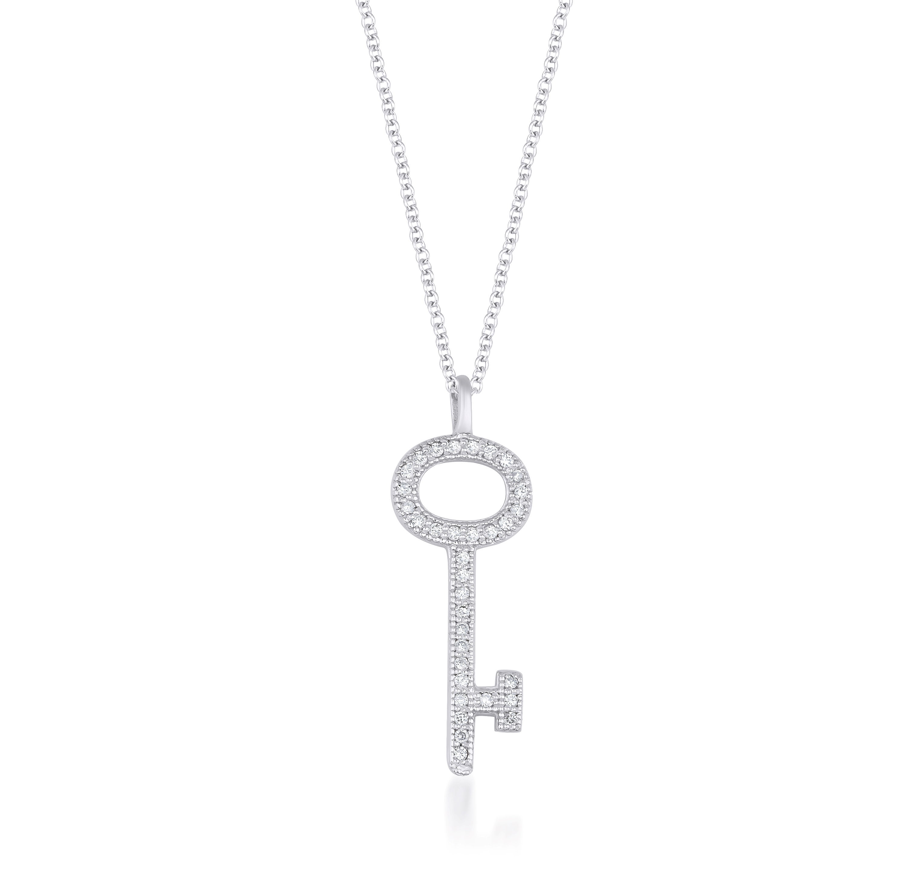 14kt Yellow Gold Natural Diamond Key Necklace