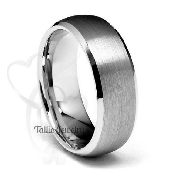 Mens White Gold Wedding Bands 7mm 10K 14K 18K Solid White Gold Mens Wedding Ring Beveled Edge Satin Finish Mens Wedding Band Etsy