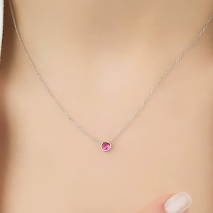 14K Solid Yellow Gold Ruby Necklace, 4mm Bezel Set Round Ruby Solitaire Necklace, Minimalist Ruby Necklace, July Birthstone, Gemstone