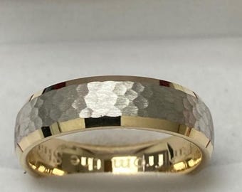 Two Tone Gold Wedding Bands, 6mm 10K 14K 18K White and Yellow Gold Mens Wedding Rings, Mens Wedding Bands, Two Tone Gold Wedding Rings