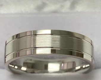 Platinum Mens Wedding Band,  Platinum Mens Wedding Ring , 6mm Satin and Shiny Finish Platinum Wedding Bands