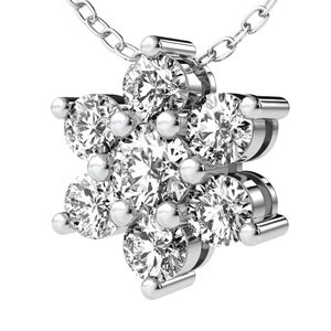 14K Solid White Gold Diamond Flower Necklace,  Natural Diamond Flower Cluster Necklace, Diamond Necklace, Diamond Cluster Necklace