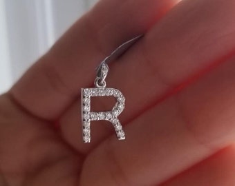 Diamond Letter Necklace ,14K White Gold Diamond Initial Necklace ,0.35 Carat Natural Diamond Initial Pendant ,Letter R Necklace