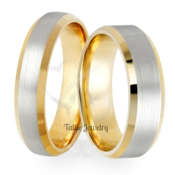 Two Tone Gold Wedding Bands Matching Wedding Rings Set 10K Etsy two-tone-gold-wedding-bands-matching-wedding-rings-set-10k-etsy