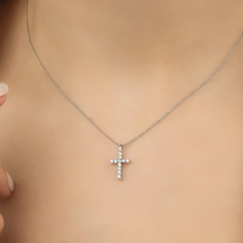 Diamond Cross Necklace 14K Solid White Gold Diamond Cross - Etsy