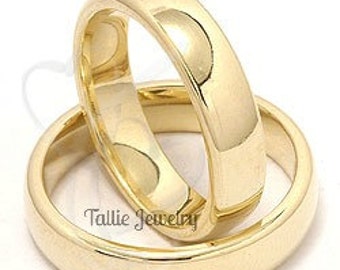 His and Hers Wedding Rings, Matching Wedding Bands  , 5mm 10K 14K 18K  Yellow Gold Mens and Womens  Wedding Rings Set