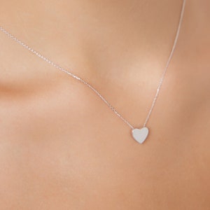 14K Solid White Gold Heart Necklace Minimalist Heart 