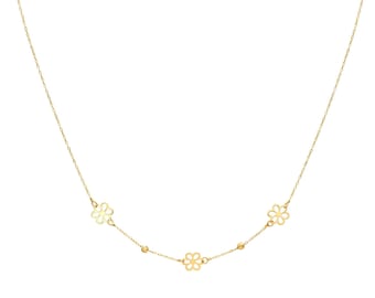 Clover Necklace, 14K Solid Yellow Gold Daisy Flower Necklace, Dainty Daisy Flower Necklace, Minimalist Daisy Necklace, Gold Necklace