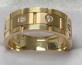 8mm 10K 14K 18K Solid Yellow Gold Mens Wedding Band, Mens Diamond Wedding Ring, Diamond Wedding Bands