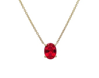 Ruby Necklace, 14K Yellow Gold Oval Ruby Solitaire Necklace , 1.75 Carat Solitaire Ruby Necklace, July Birthstone, Gemstone Necklace