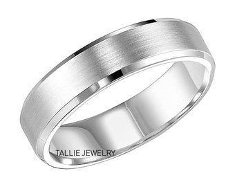 Mens Platinum Wedding Bands ,  Platinum Mens Wedding Rings, 6mm Beveled Edge Satin Finish Platinum Wedding Bands, Platinum Rings