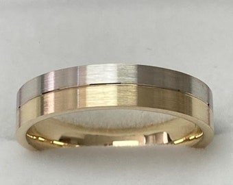 Mens Wedding Band, Mens Wedding Ring, 5mm 10K 14K 18K White and Yellow Gold Wedding Bands ,Two Tone Gold Wedding Bands