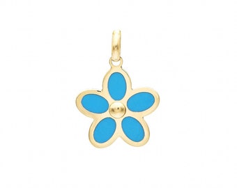 14K Solid Yellow Gold Turquoise Daisy Flower Necklace, Turquoise Daisy Flower Pendant, Turquoise Necklace, Daisy Flower Charm
