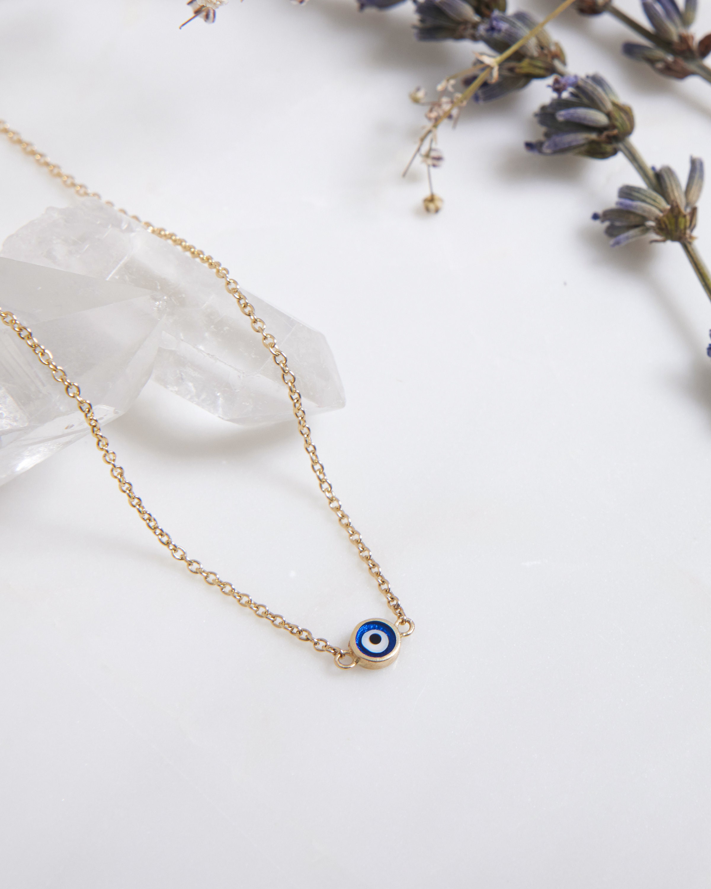 Evil Eye Necklace, 14K Yellow Gold Round Evil Eye Necklace, Minimalist ...