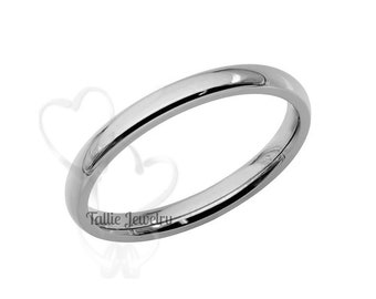 14K White Gold Wedding Band, Comfort Fit Shiny Finish Plain Dome Mens Womens Wedding Ring, His & Hers Wedding Bands, Matching Rings