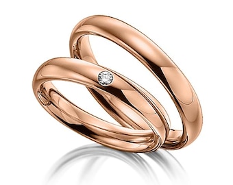 His and Hers Diamond Wedding Bands, Matching Wedding Rings Set, 3mm 10K 14K 18K Solid Rose Gold Mens and Womens Wedding Bands