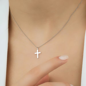 Small Cross Necklace, 14K Solid White Gold Cross Necklace, Cross Pendant, Minimalist Cross Necklace, Crucifix Cross Necklace, Baptism Gift