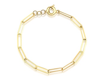 14K Solid Yellow Gold Paper Clip Bracelet, 4mm Paperclip Bracelet, Link Bracelet, Gold Bracelet, Gold Chain
