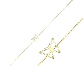 Butterfly Bracelet, 14K Solid Yellow Gold Butterfly Bracelet, Diamond Butterfly Bracelet, Minimalist Butterfly Bracelet, Gifts for Her