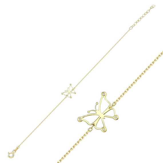 Butterfly Bracelet 14K Solid Yellow Gold Butterfly Bracelet Diamond Butterfly Bracelet Minimalist Butterfly Bracelet Gifts for Her Etsy