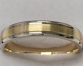 4mm 10K 14K 18K Solid White and Yellow Gold Wedding Band, Mens and Womens Wedding Ring,Two Tone Gold Wedding Bands, His & Hers Wedding Rings