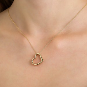 14K Yellow Gold Heart Necklace, Minimalist Open Heart Necklace, Heart Pendant,Valentines Day Gift, Heart Necklace in 14K Gold, Love Necklace