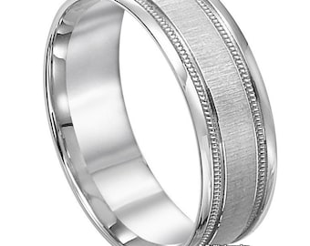 7mm Milgrain Brushed Finish Mens Platinum Wedding Bands, Platinum Mens Wedding Rings, Platinum Rings , Rings for Men