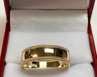 6mm 10K 14K 18K Solid Yellow Gold Wedding Bands, Dome Milgrain Mens and Womens Wedding Rings, His and Hers Wedding Bands