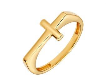 14K Solid Yellow Gold Cross Ring, Dainty Cross Ring, Minimalist Cross Ring