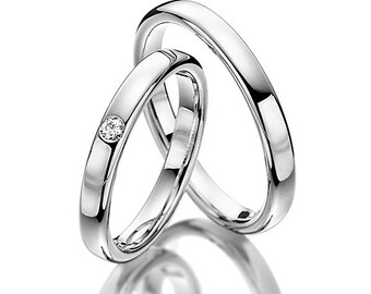 His and Hers Wedding Bands, Matching Wedding Rings Set ,10K 14K 18K Solid White Gold Mens and Womens Diamond Wedding Bands
