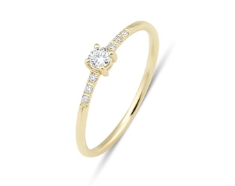 14K Gold Diamond Wedding Ring, Womens Diamond Wedding Bands, Solitaire Diamond Engagement Rings,  Minimalist Diamond Ring, Promise Ring