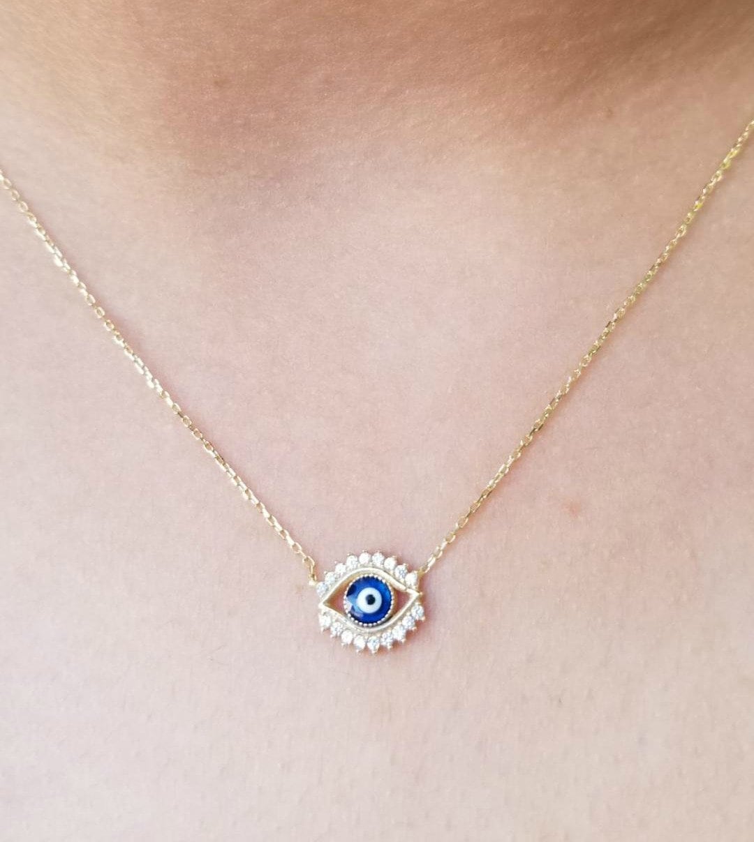 Evil Eye Necklace K Solid Yellow Gold Evil Eye Necklace Minimalist