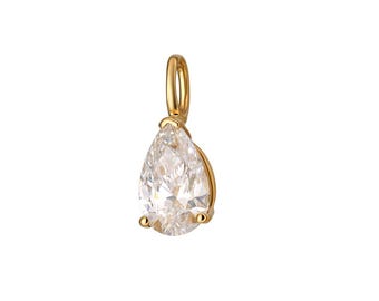 Diamond Solitaire Necklace, 14K Solid Yellow Gold 1 Carat Pear Shape Lab Grown Diamond Solitaire Necklace, Diamond Solitaire Pendant