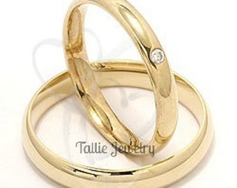 2mm 10K 14K 18K Yellow Gold Wedding Bands, His and Hers Wedding Rings, Matching Wedding Bands Set, Mens and Womens Diamond Wedding Rings