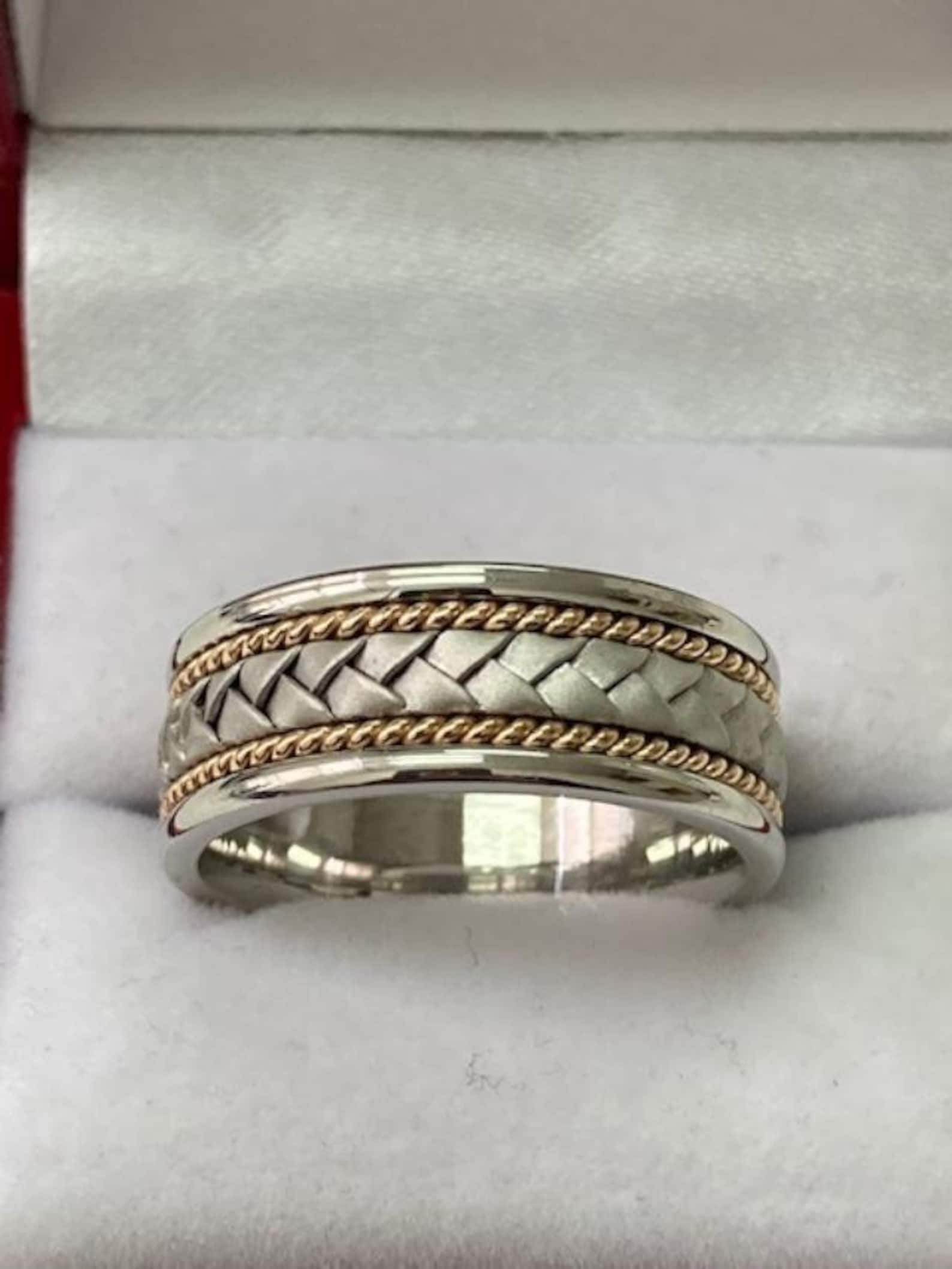 Two Tone Mens Wedding Band Rope Braided Mens Wedding Ring Etsy