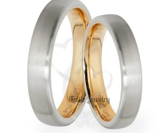 Matching Wedding Bands , His and Hers Wedding Rings, 4mm 10K 14K 18K White and Yellow Gold Mens and Womens Wedding Bands