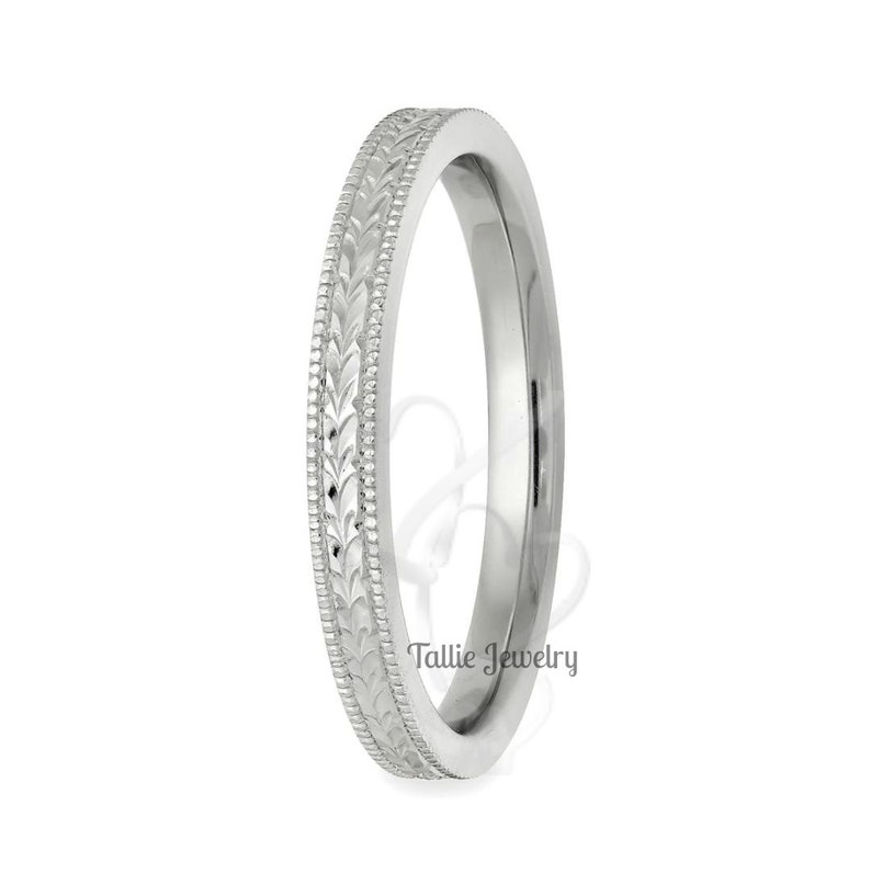 Hand Engraved Wedding Band 10K 14K 18K Solid White Gold Mens Womens Wedding Bands Hand Engraved Wedding Ring Thin Wedding Ring
