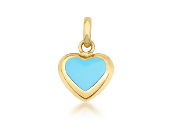 14K Yellow Gold Turquoise Heart Necklace, Turquoise Puffed Heart Pendant, Turquoise Necklace, Puffed Heart Charm, Valentines Day Giifts