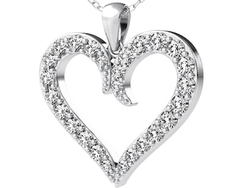 0.45 Carat Diamond Heart Necklace, 14K White Gold Diamond Heart Necklace, Diamond Heart Pendant, Diamond Necklace, Valentines Day Gifts
