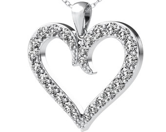 0.45 Carat Diamond Heart Necklace, 14K White Gold Diamond Heart Necklace, Diamond Heart Pendant, Diamond Necklace, Valentines Day Gifts