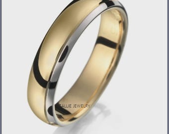 Two Tone Gold Wedding Bands, Mens Wedding Ring, Mens Wedding Band, 8mm 10K Solid White and Rose Gold Wedding Bands