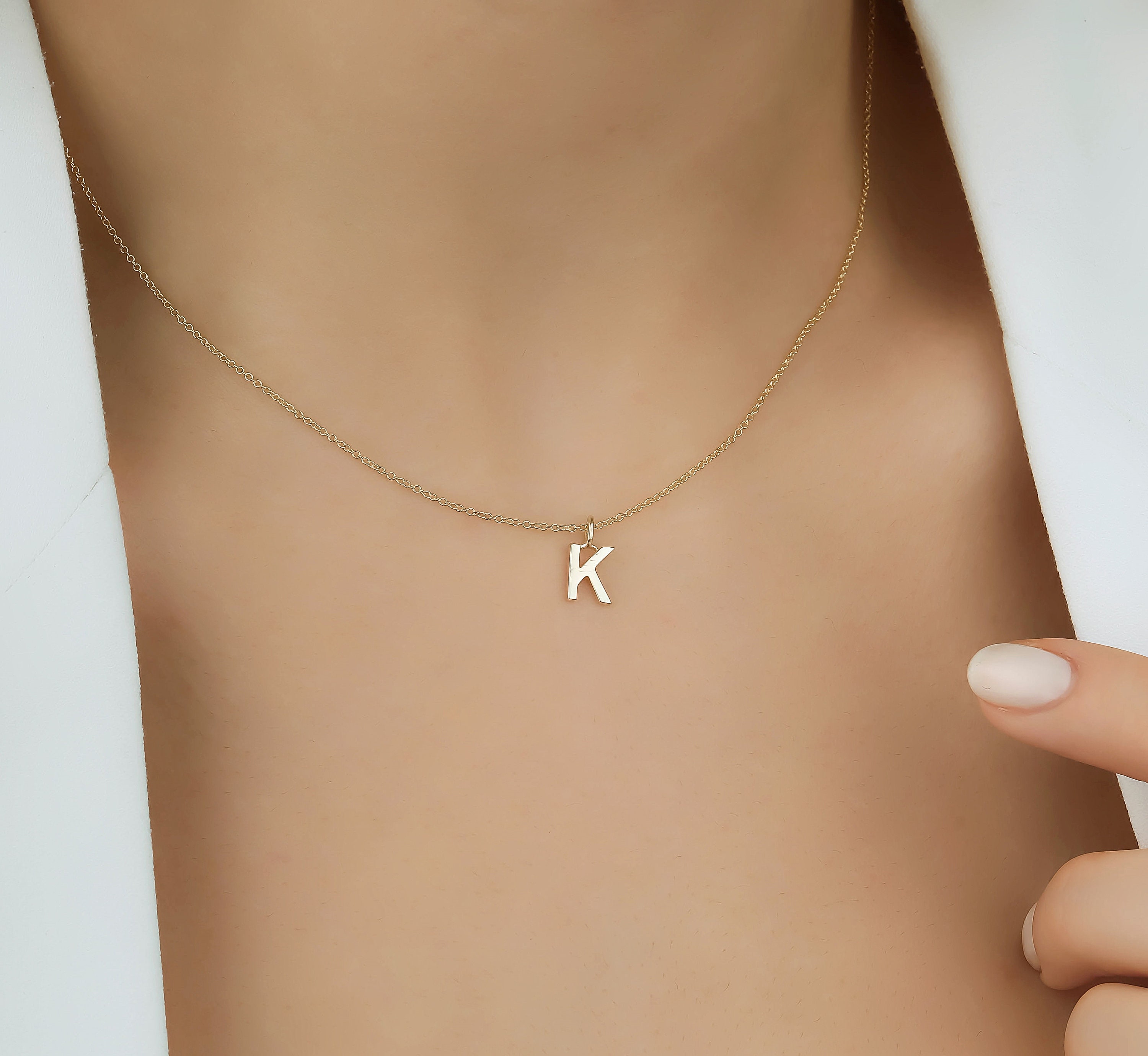 14K solid gold TINY Sideways Initial Necklace – Belladaar