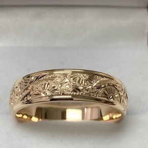 6mm 10K 14K 18K Solid Yellow Gold Hand Engraved Mens Wedding Bands,  Hand Engraved Mens Wedding Rings