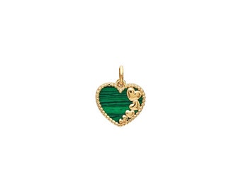 Malachite Heart Necklace, 14K Yellow Gold Heart Necklace, Green Malachite Heart Necklace, Heart Charm, Malachite Heart Pendant