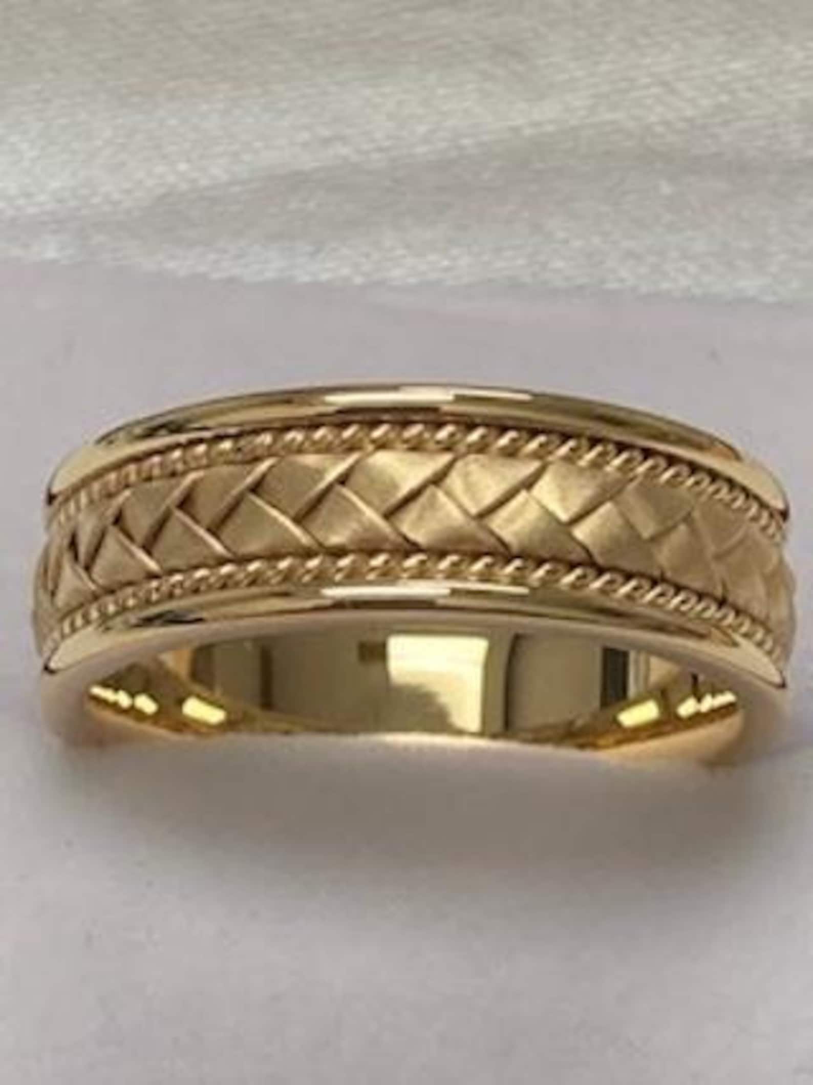 Yellow Gold Mens Wedding Bands ,handmade Rope Braided Mens Wedding ...