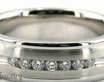 Mens Diamond Wedding Ring, Mens Diamond Wedding Band, 6mm 10K 14K 18K Solid White Gold Wedding Rings, Mens Wedding Bands