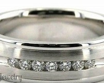 Mens White Gold Wedding Bands,  Mens Diamond Wedding Rings, 6mm 10K 14K 18K Solid White Gold Mens Wedding Bands, Diamond Wedding Band